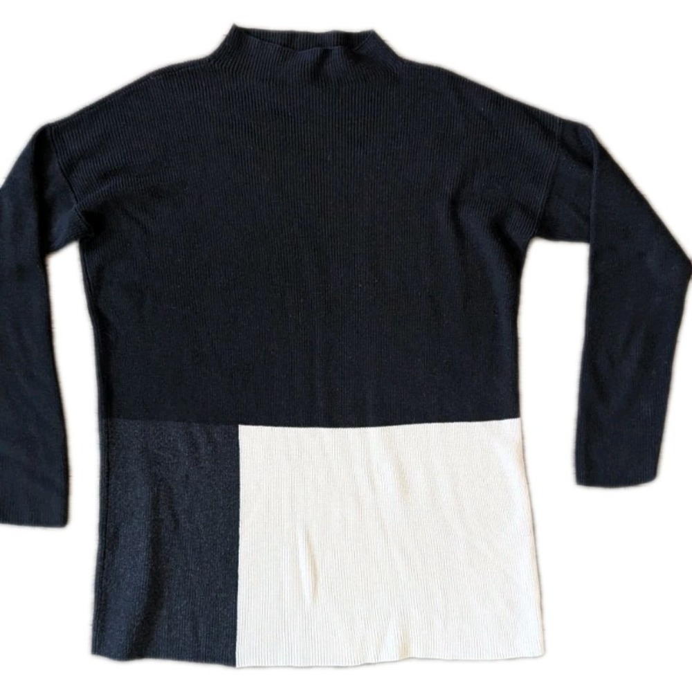 Eileen Fisher S Colorblock Sweater Mock Neck Long Sleeve Oversized‎ Black Gray
